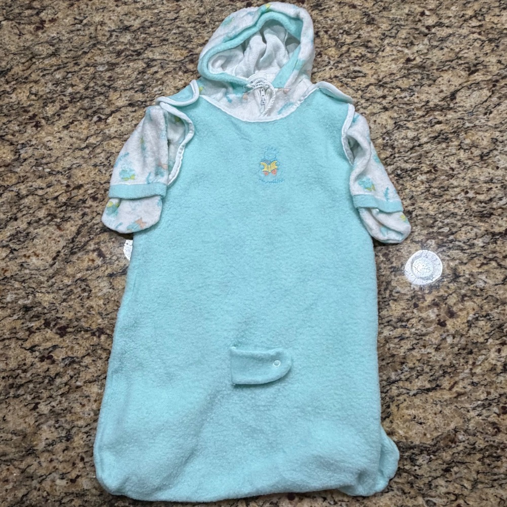 Vintage Carters Baby Bunting Sleep Sack Set Green Storytime Bunny Fleece 20lbs